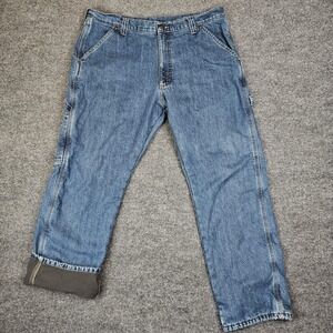 Wrangler Fleece Lined Carpenter Jeans Men's 38x32 Workwear Denim Med Wash Blue